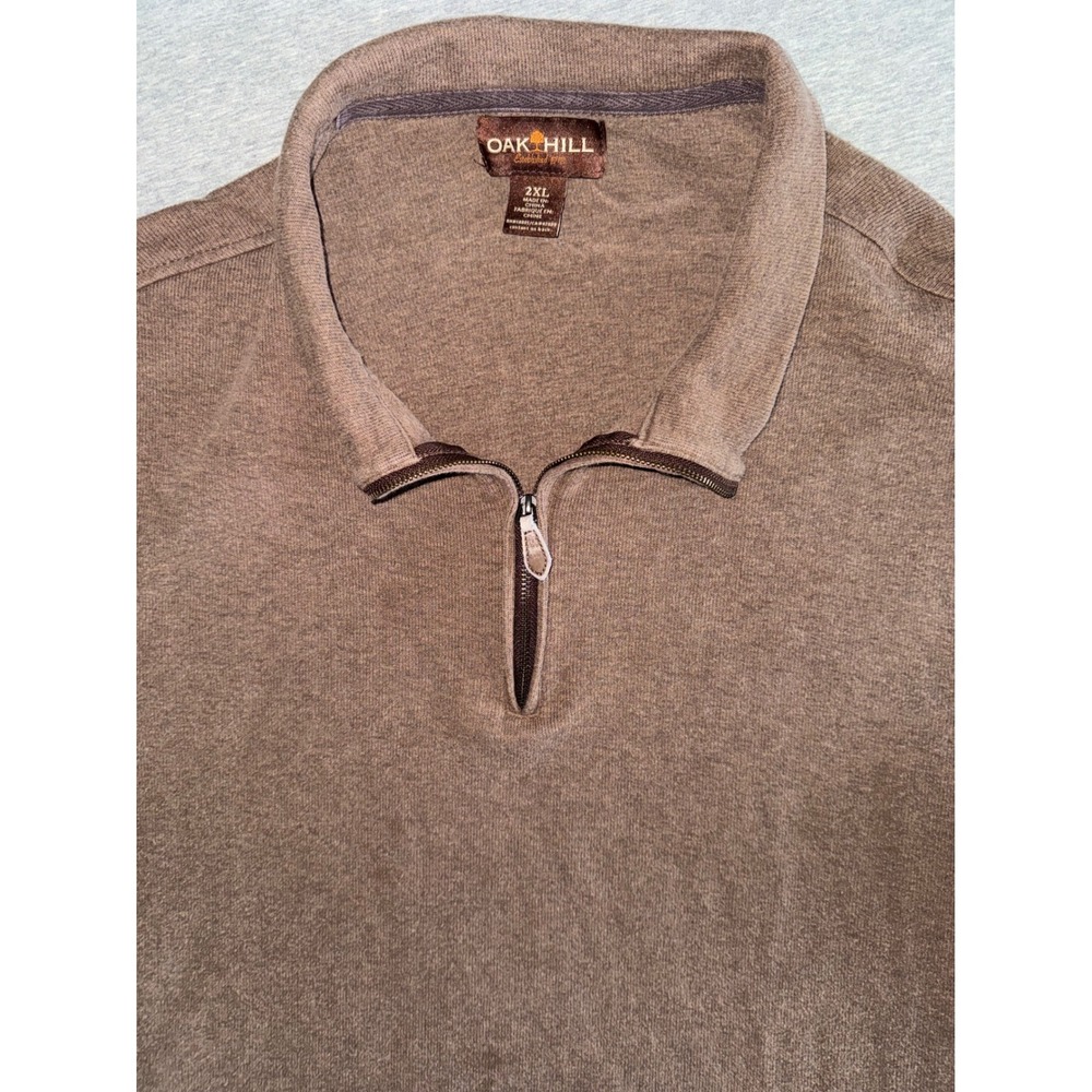 Oak Hill Mens Brown 1/4 Zip Pullover Size XXL Elbow Patch Cotton Rugged Academic